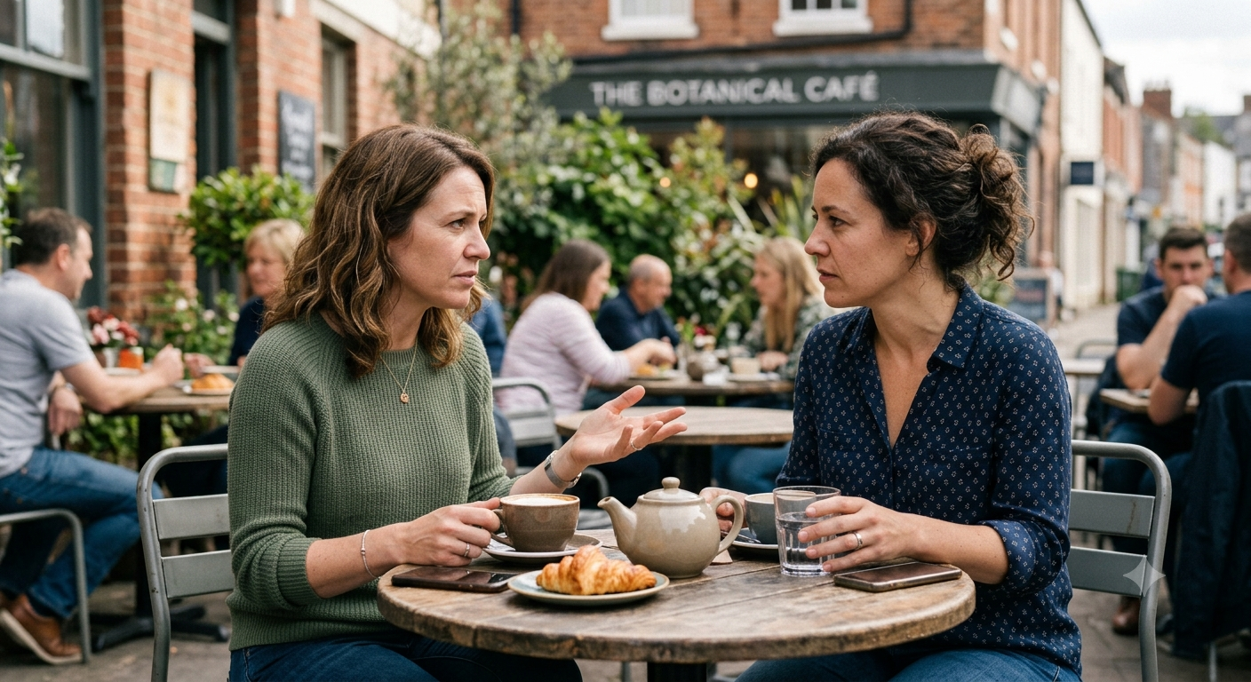 Two women talking in a cafe